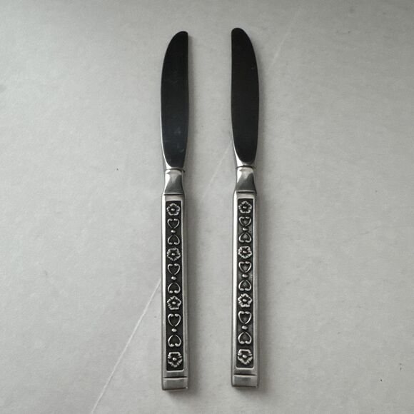 2 Dinner Knives Gorham HACIENDA Stainless Glossy Black Accent Silverware VTG - Picture 2 of 7